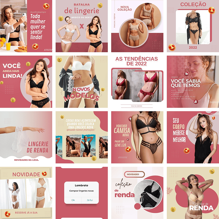 Pack Canva Loja de Lingerie Moda Íntima Templates Editáveis 30 Artes + Bônus