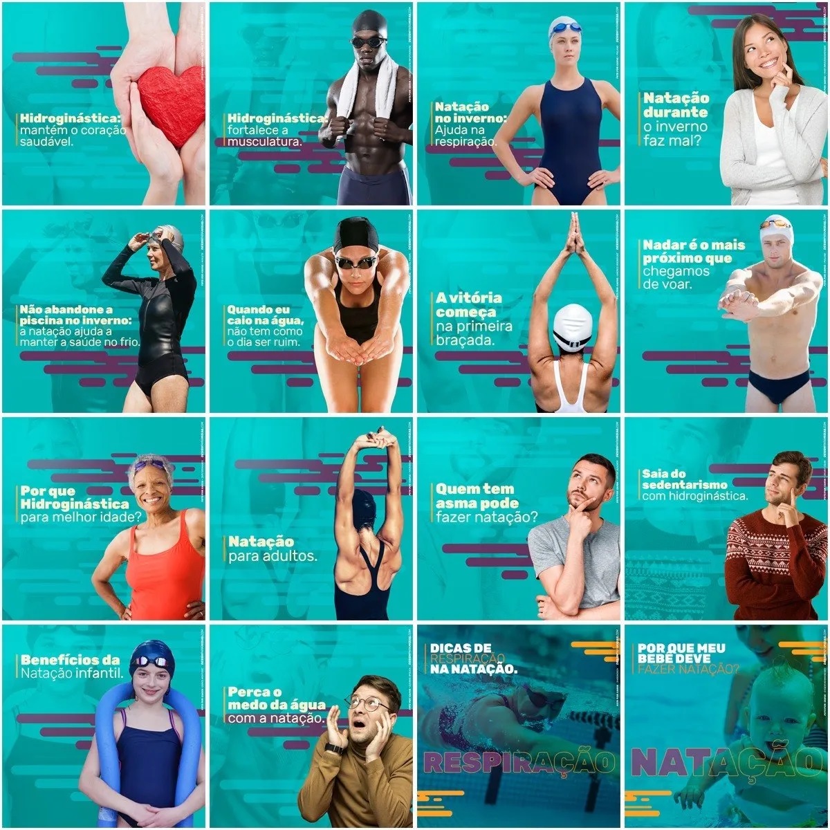130 Artes Mídias Sociais Escola de Natação Editáveis Photoshop 2