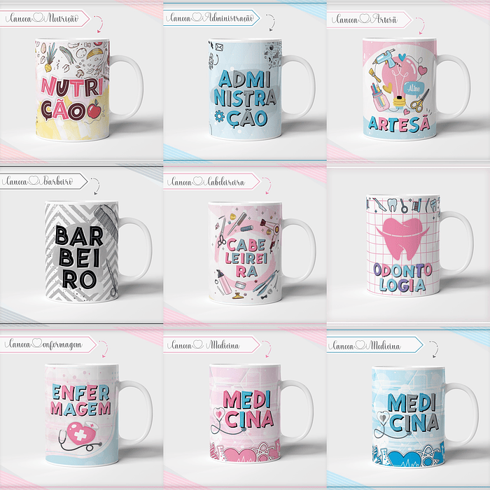 11 Artes para Caneca Profissão Editável em Corel Draw