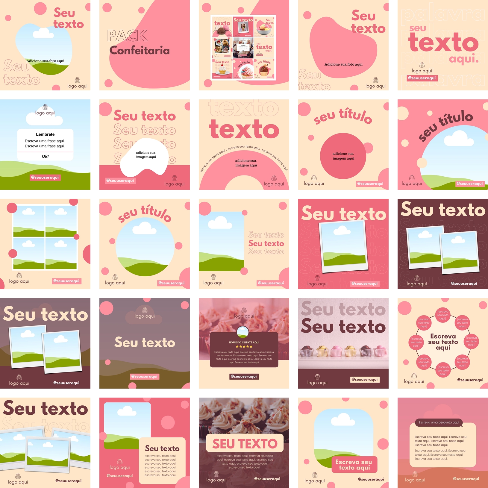 Pack Canva Confeiteira Bolos Templates Editáveis 24 Artes + Bônus 1