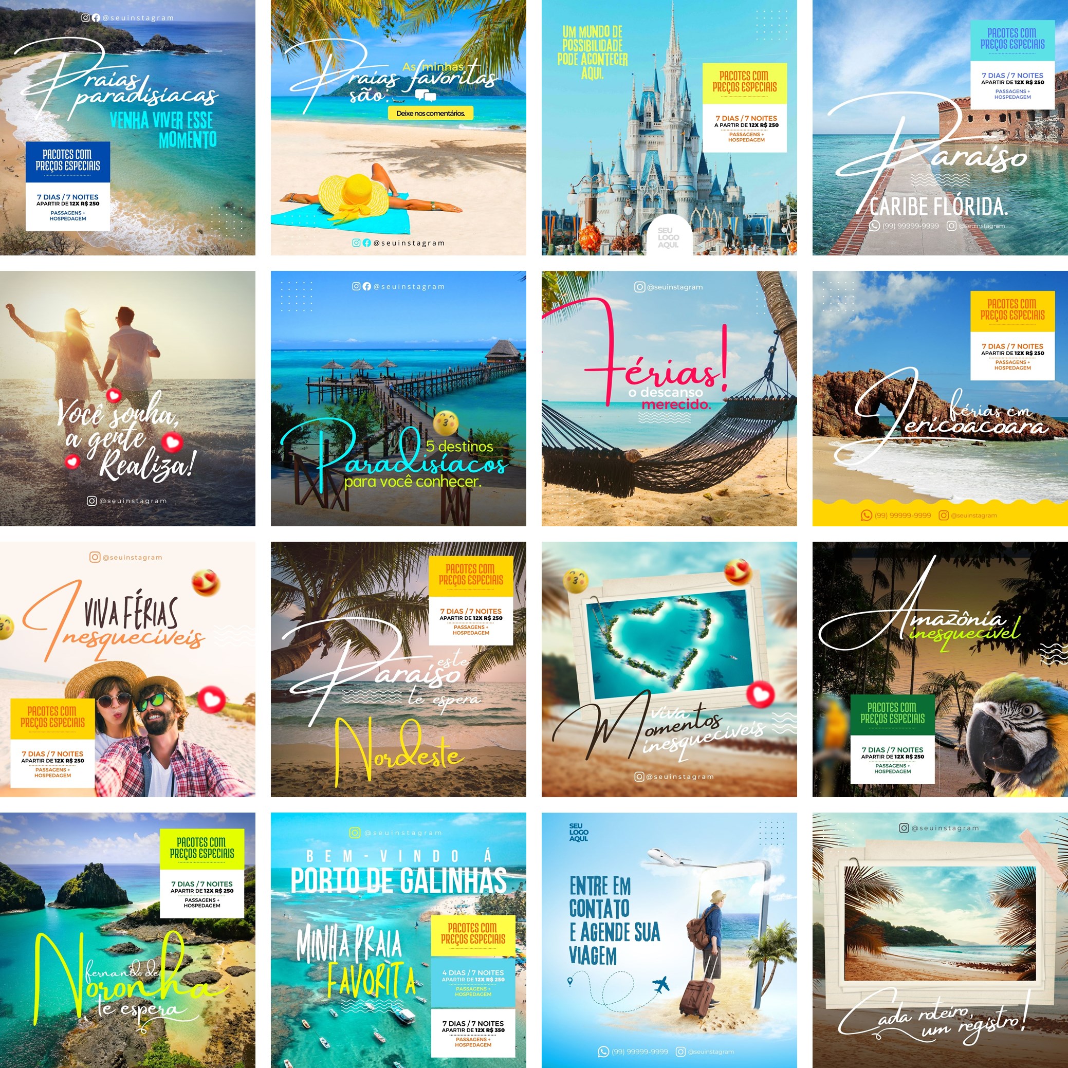 Pack Canva Agência de Turismo Templates Editáveis 35 Artes + Bônus 2