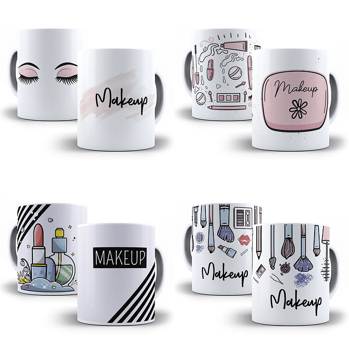 12 Artes para Caneca Maquiagem Makeup Editável em Corel Draw