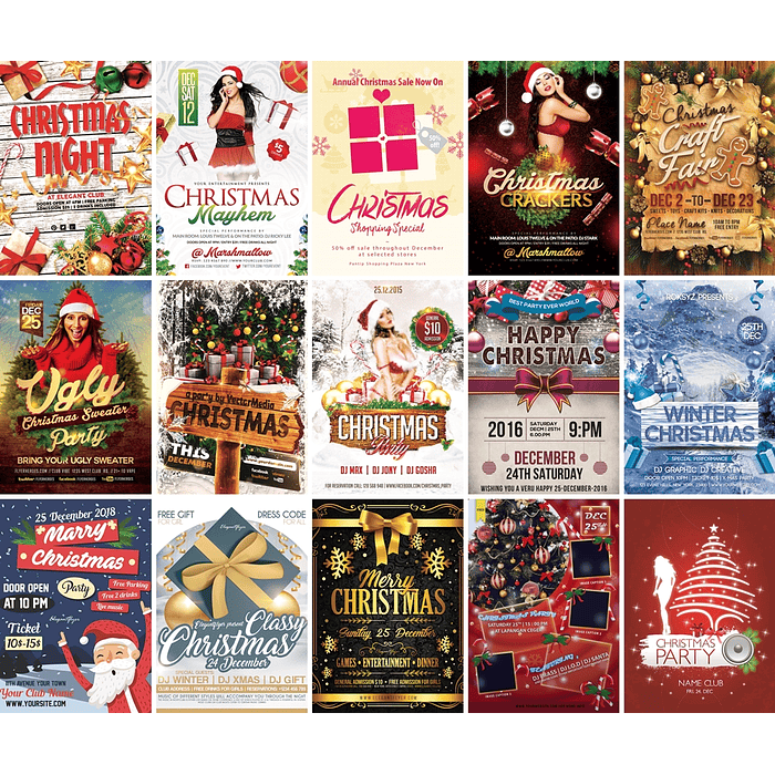 200 Artes Flyers Panfletos Natal e Ano Novo Editáveis Photoshop