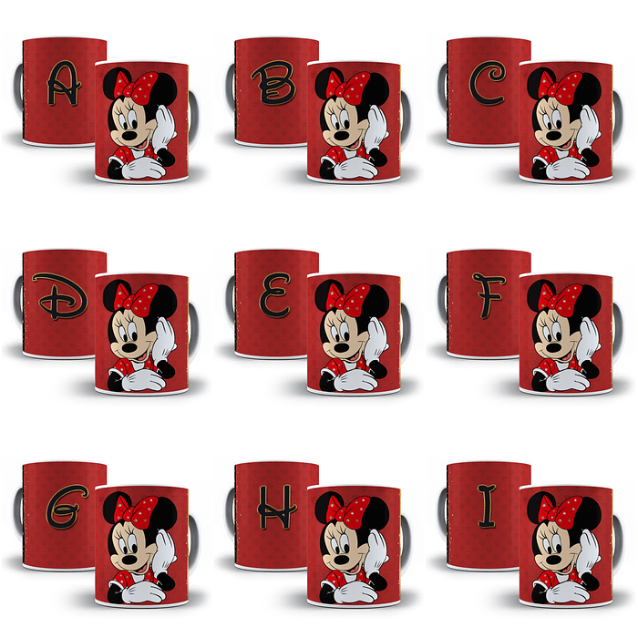 26 Arte para Caneca Alfabeto Minnie Vermelho em Jpg  