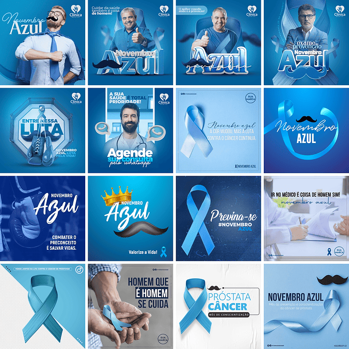 40 Artes Mídias Sociais Novembro Azul Editáveis Photoshop