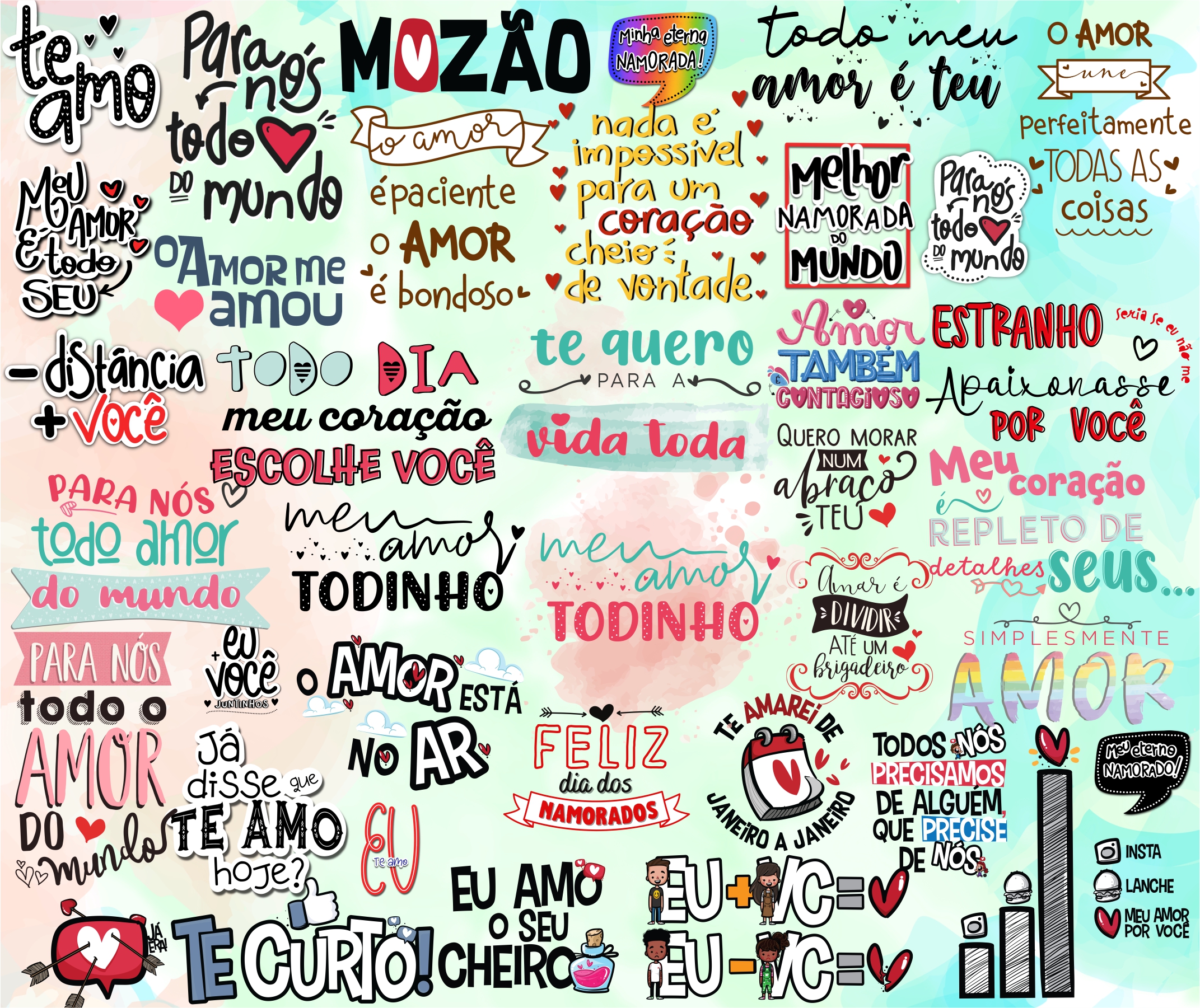 Kit Digital Lettering Frases Dia dos Namorados Arquivos sem fundo Png 2
