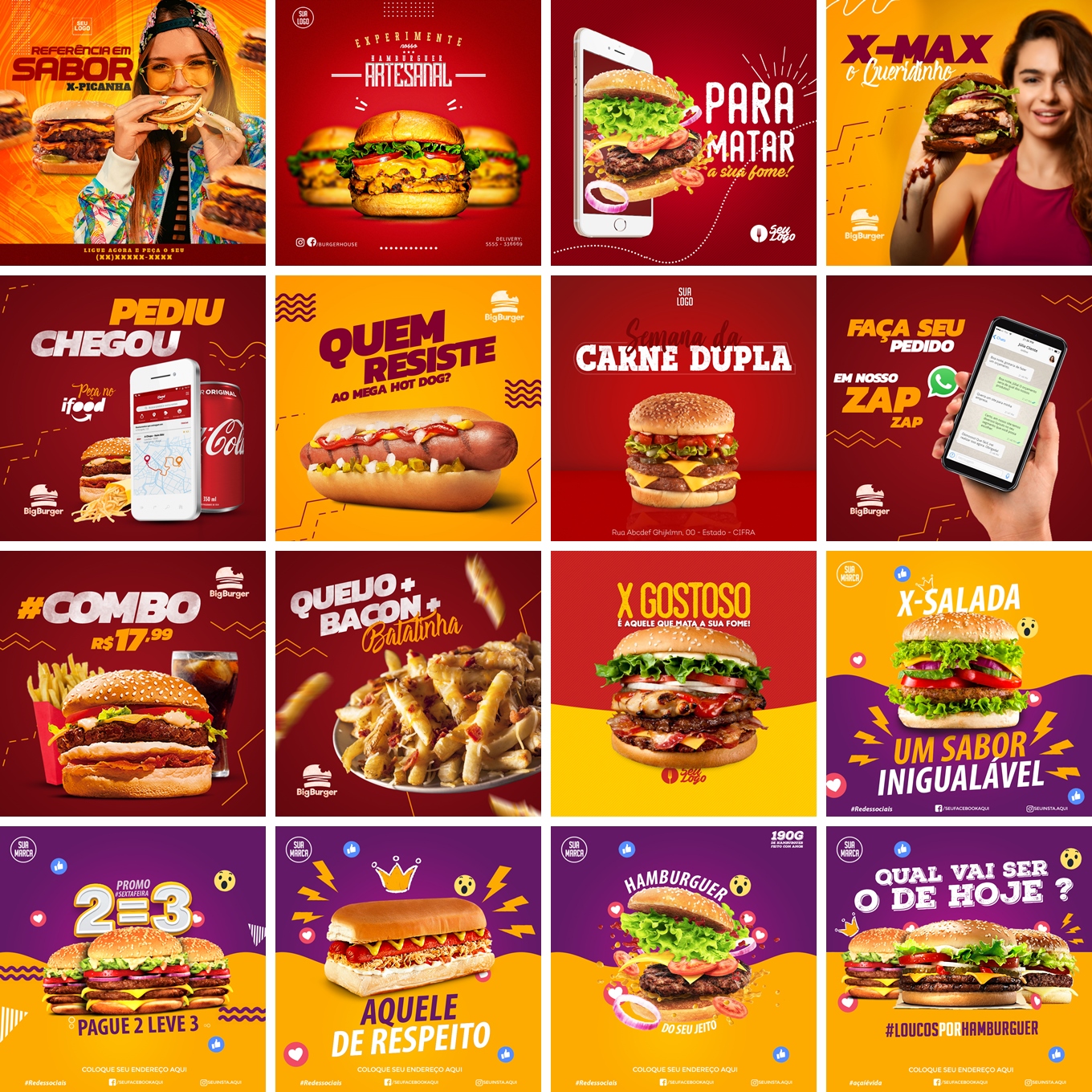 115 Artes Mídias Sociais Hamburgueria Editáveis Photoshop 2