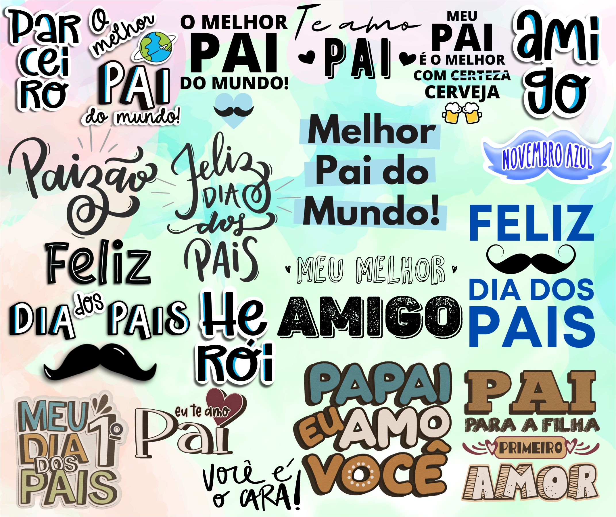 Kit Digital Lettering Frases Dia dos Pais Arquivos sem fundo Png 3