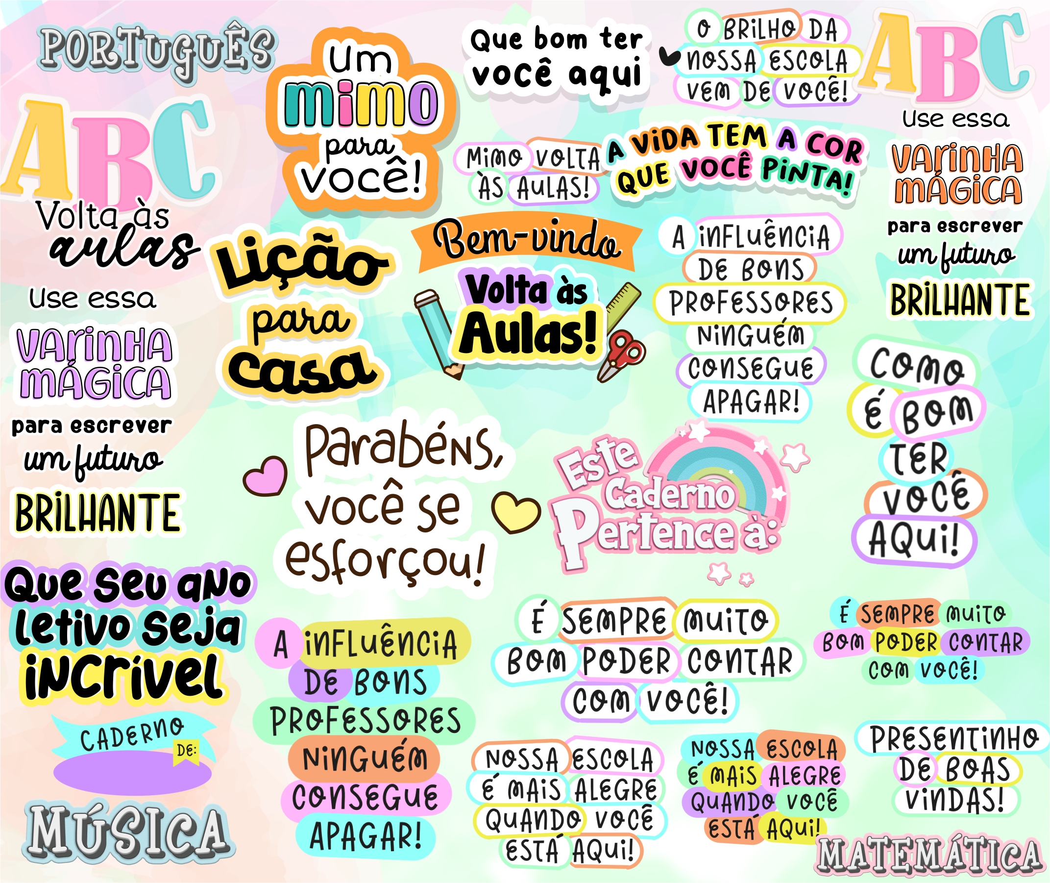 Kit Digital Lettering Frases Volta às Aulas Arquivos sem fundo Png 2