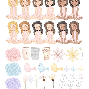 Kit Digital Flores Dia das Mães em Aquarela em Png