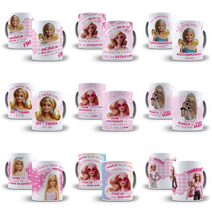 12 Artes para Caneca Barbie Frases em Corel Draw 