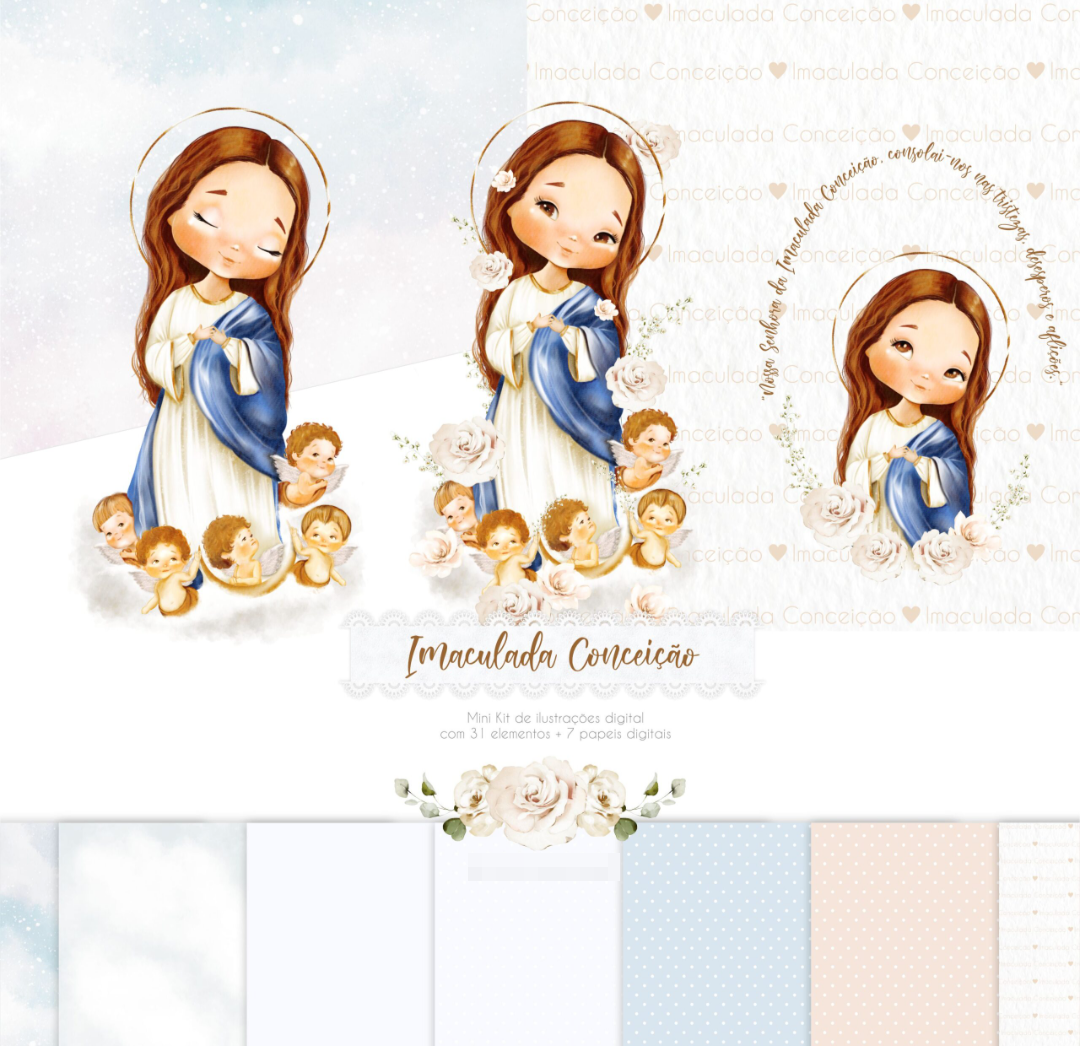 Kit Digital Santinhos Aquarelados V1 em Png  4