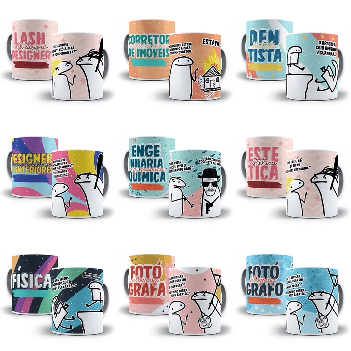 50 Artes Caneca Flork Profissões 2.0 Arquivos Sublimação Jpge