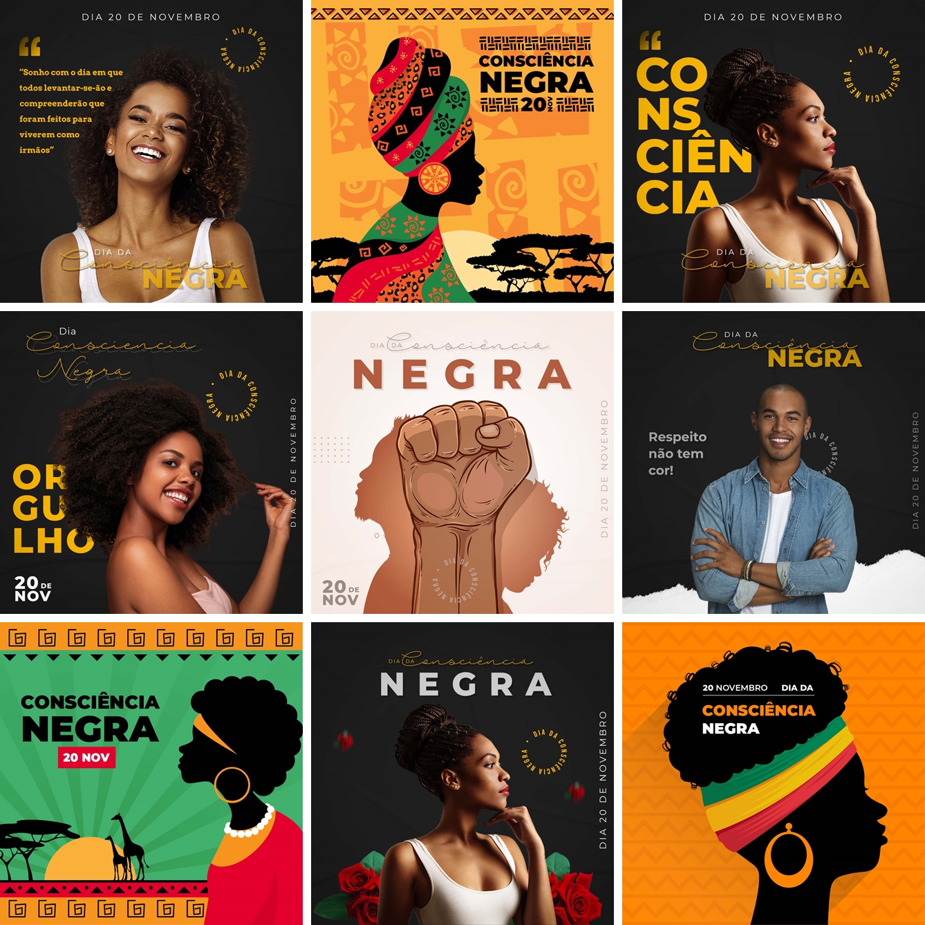 30 Artes Mídias Sociais Consciencia Negra Editáveis Photoshop 2