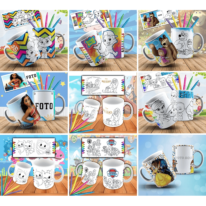 179 Artes para Caneca Personagens para Colorir Arquivo em Jpge/Png