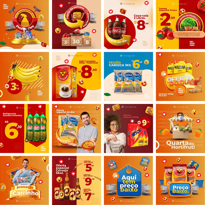 Pack Canva Supermercado Mercados Templates Editáveis 22 Artes + Bônus