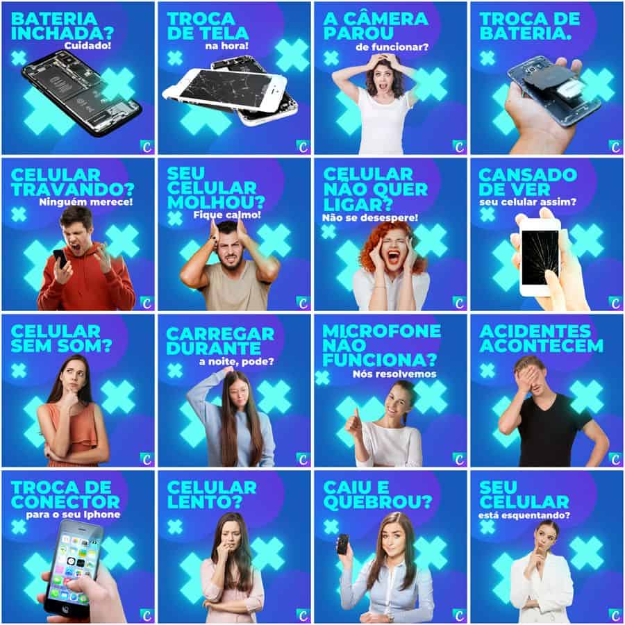 Pack Canva Assistência Técnica Celular Templates Editáveis 200 Artes + Legendas 7
