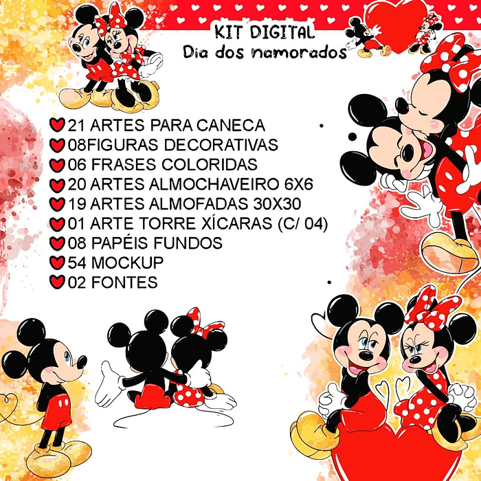 Kit Artes Caneca Camisa Namorados Mickey Love Arquivos Sublimação