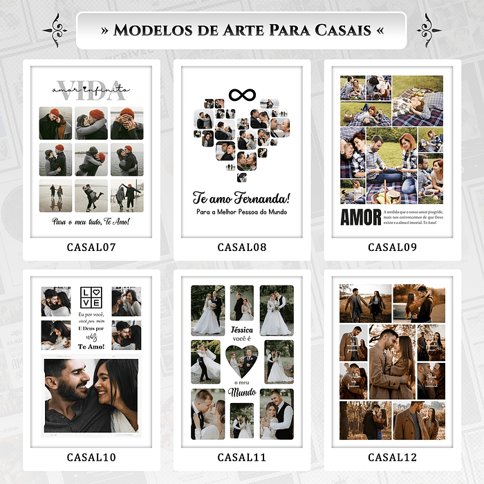 Artes para Quadros Casal Casamento Namorados 22 Arquivos Editáveis Photoshop ou Canva