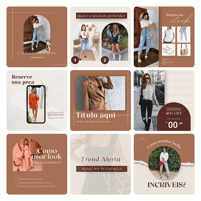 Pack Canva Loja de Roupas MInimalista Template Editável 40 Artes + Bônus