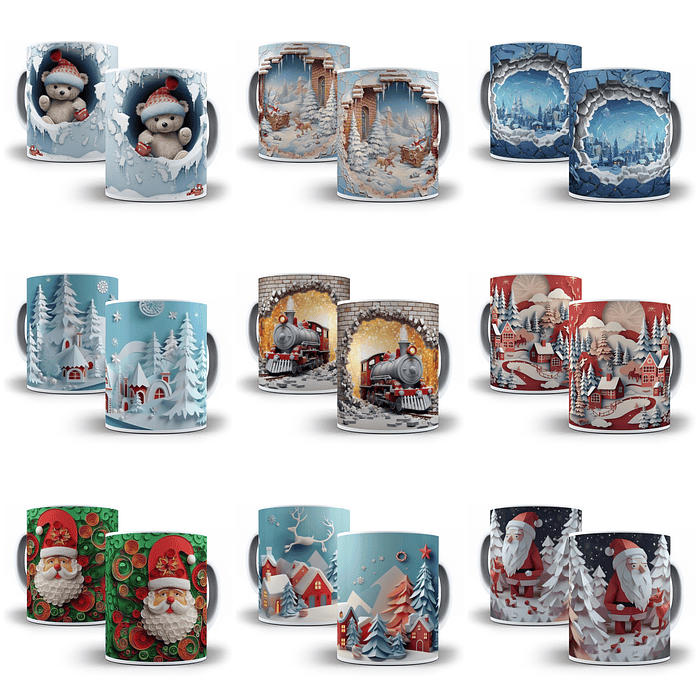 140 Artes para Caneca Natal 3d Arquivo em Jpg 