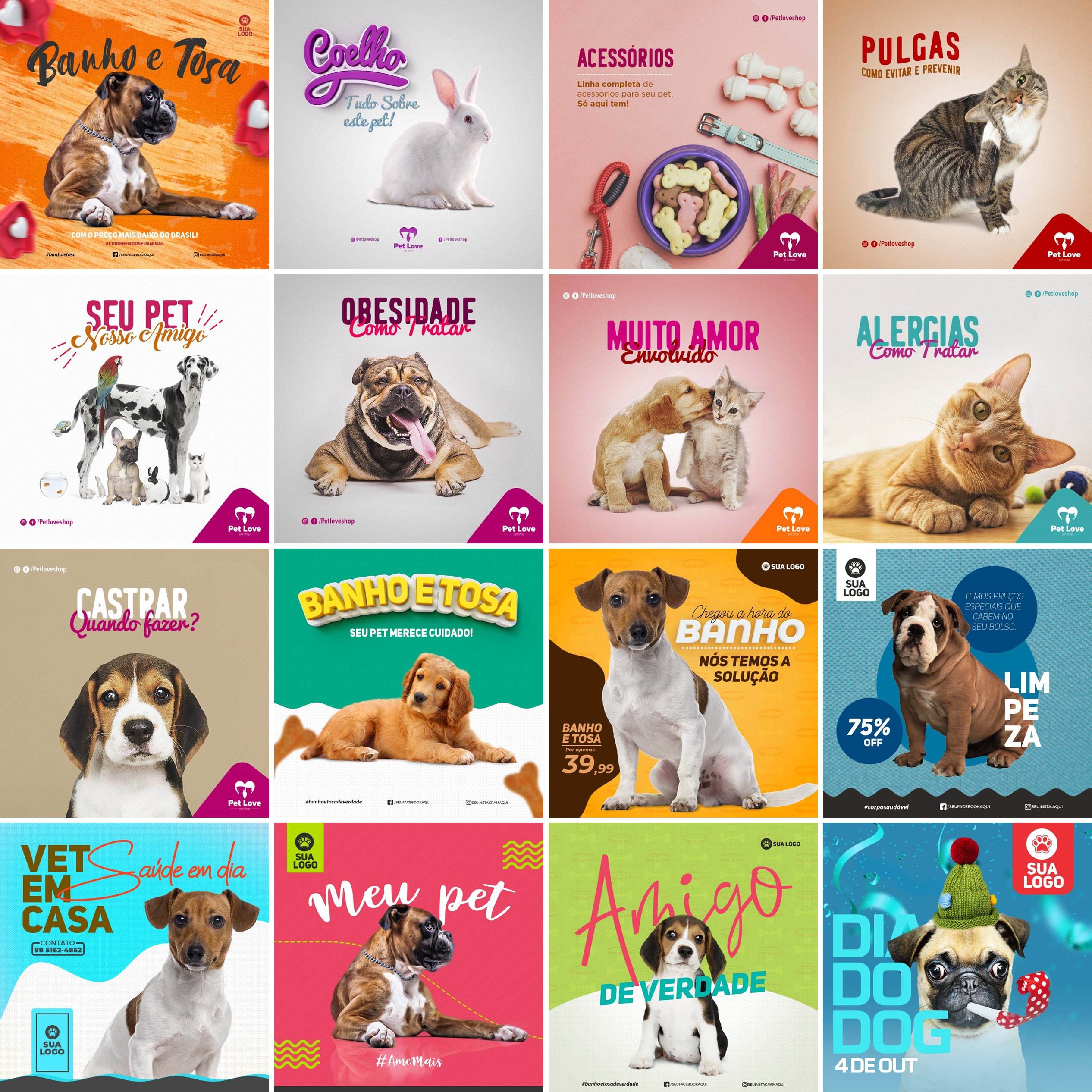 80 Artes Mídias Sociais Petshop Pet Shop Editáveis Photoshop + Png 3
