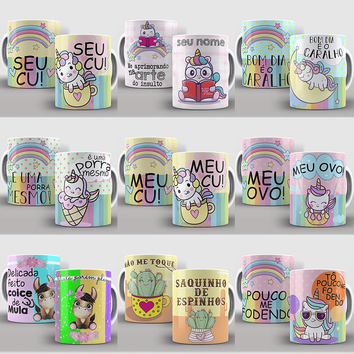 59 Artes para Caneca Unicornio e Gatinhos Editável em Corel Draw ou Photoshop