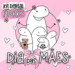 Kit Digital Flork Dia das Mães sem fundo Lt10 Arquivos Png