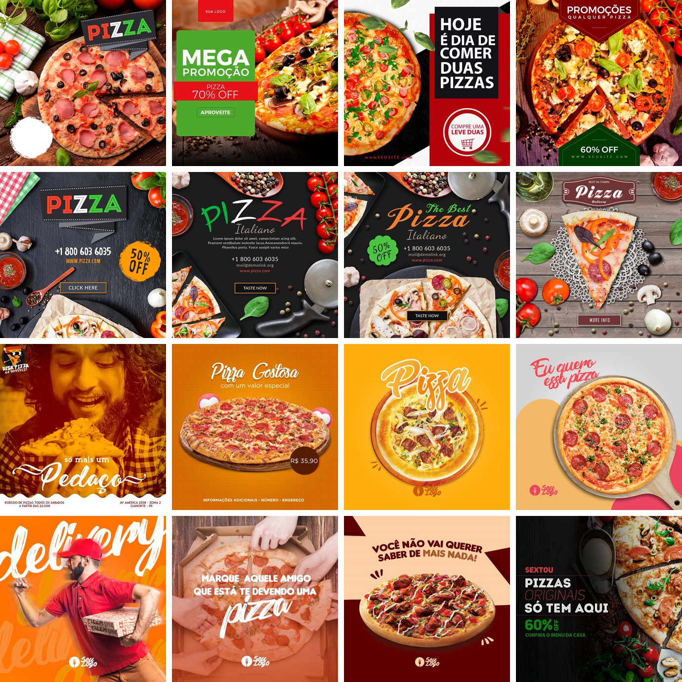 70 Artes Mídias Sociais Pizzaria Editáveis Photoshop + Png 2