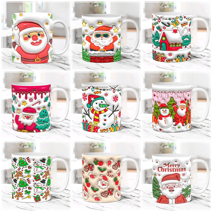 31 Artes para Caneca Natal Inflados 3D Arquivo em Jpg 