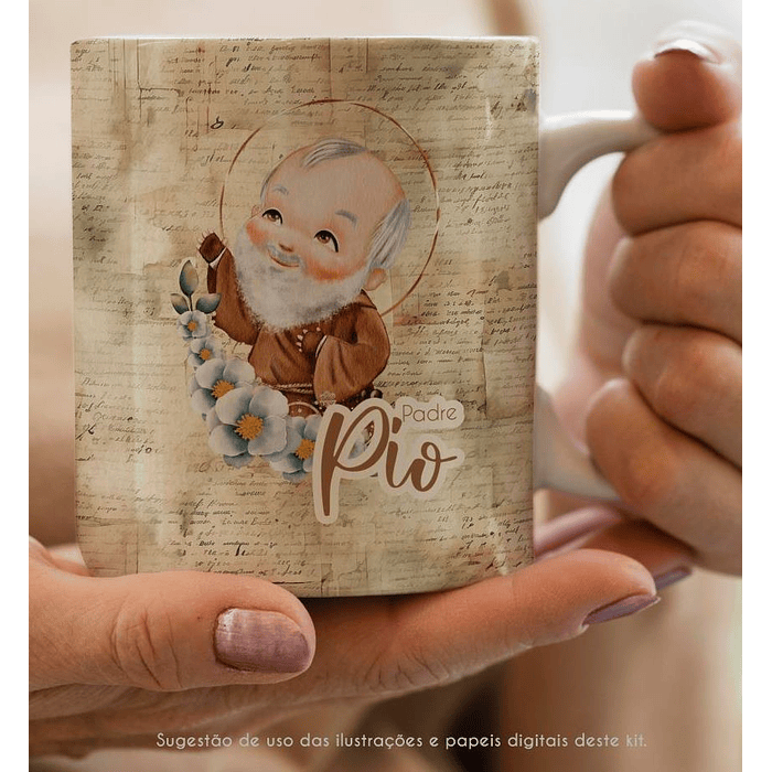 Kit Digital Padre Pio Aquarela em Png 