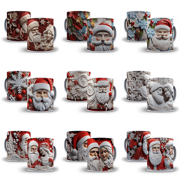 42 Artes para Caneca Papai Noel 3d Arquivo em Jpg  