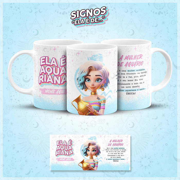 12 Artes para Caneca Signos Pixar Arquivo em Jpg