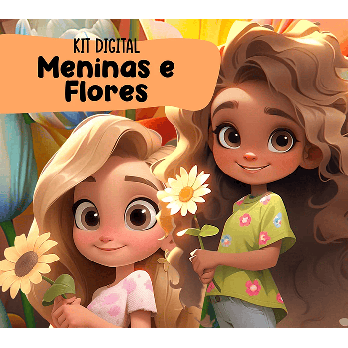 Kit Digital Meninas e Flores 3D Arquivos em Png