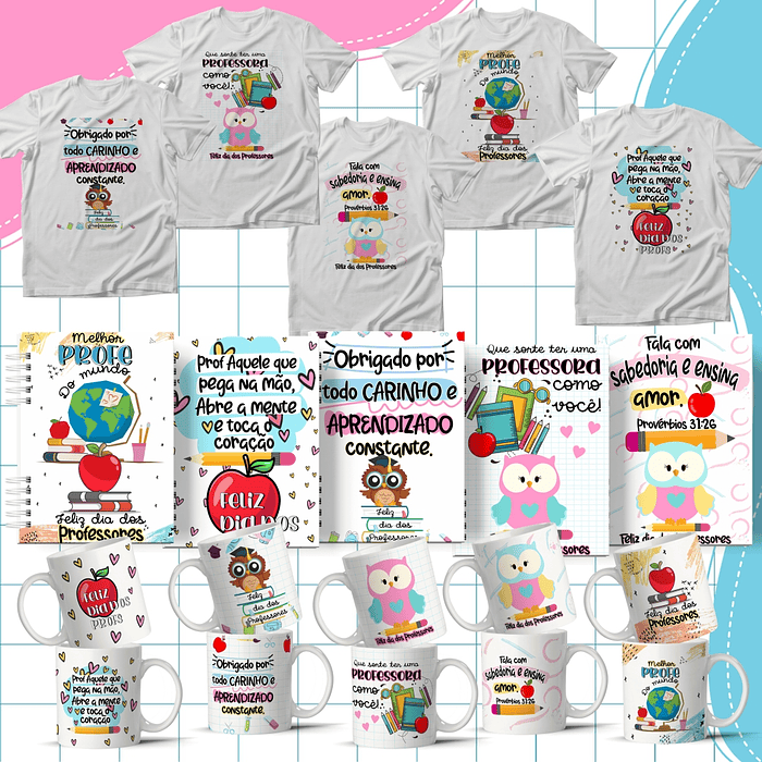 20 Arte para Caneca Camisa e Capa Agenda Dia dos Professores Arquivo Editável