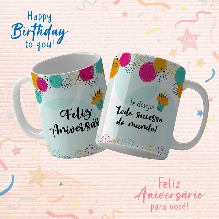 19 Artes para Caneca Aniversário Arquivo Editável