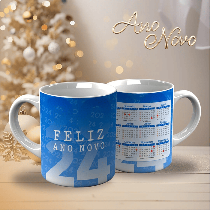 18 Artes para Caneca Calendário Ano Novo 2024 Arquivo Editável 