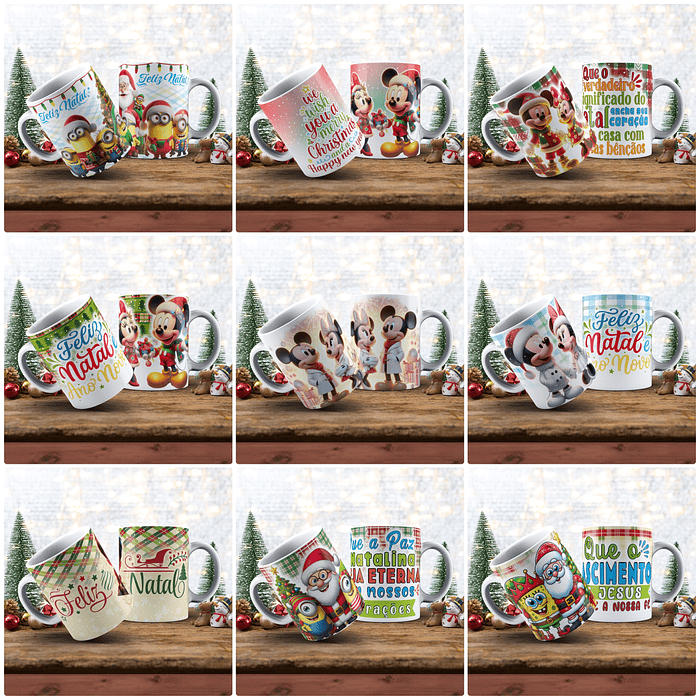 37 Artes para Caneca Natal Personagens Arquivo em Jpg