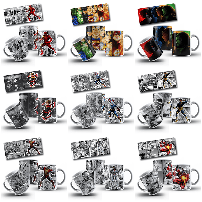 50 Artes para Caneca Super Heróis Arquivo em Jpg