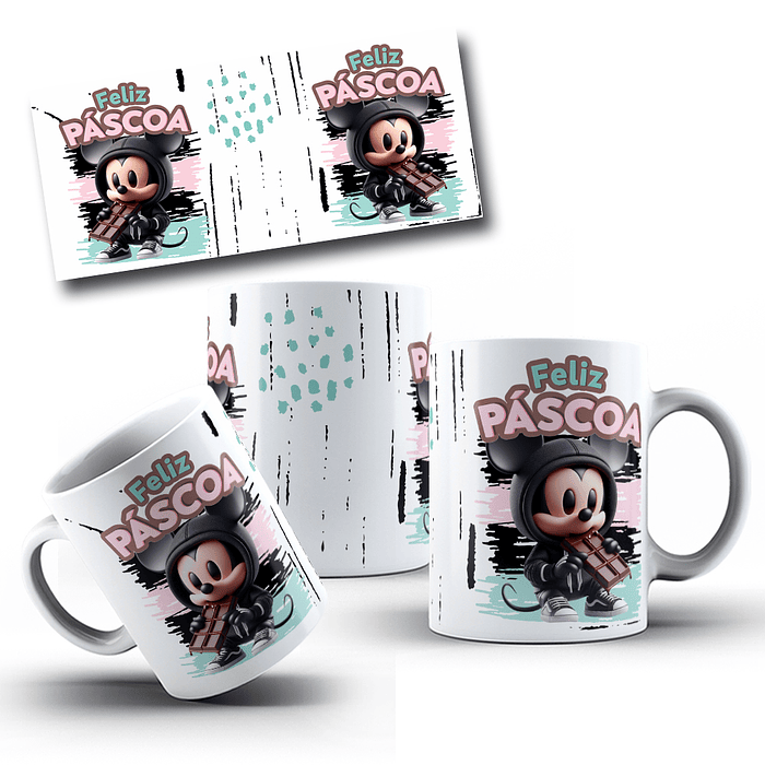 5 Arte para Caneca Páscoa Disney 3d Arquivo Editável