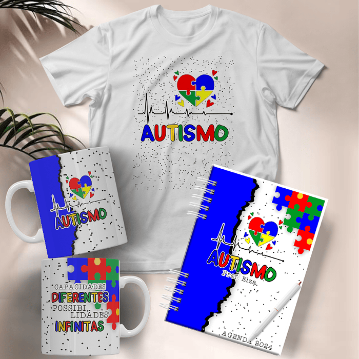 10 Arte para Caneca e Camisa Autismo Arquivo Editável