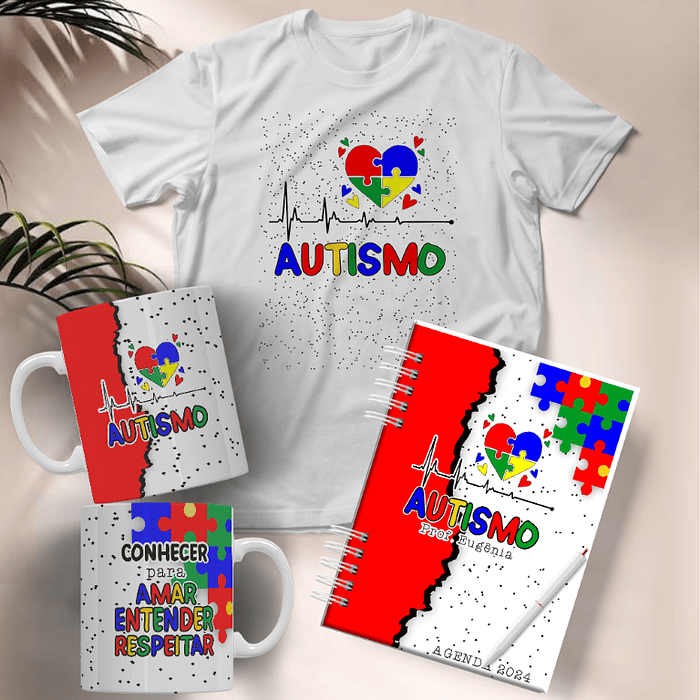 10 Arte para Caneca e Camisa Autismo Arquivo Editável