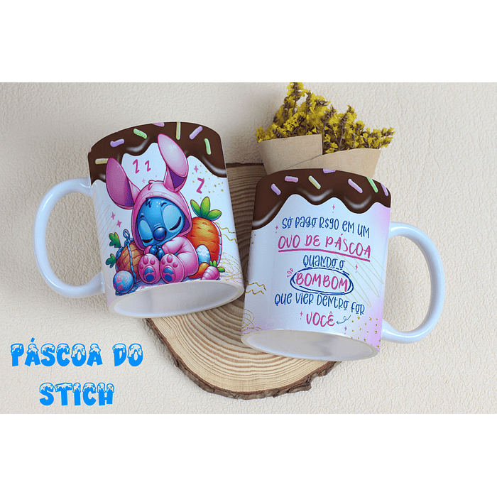 8 Arte para Caneca Stitch Páscoa Arquivo Editável