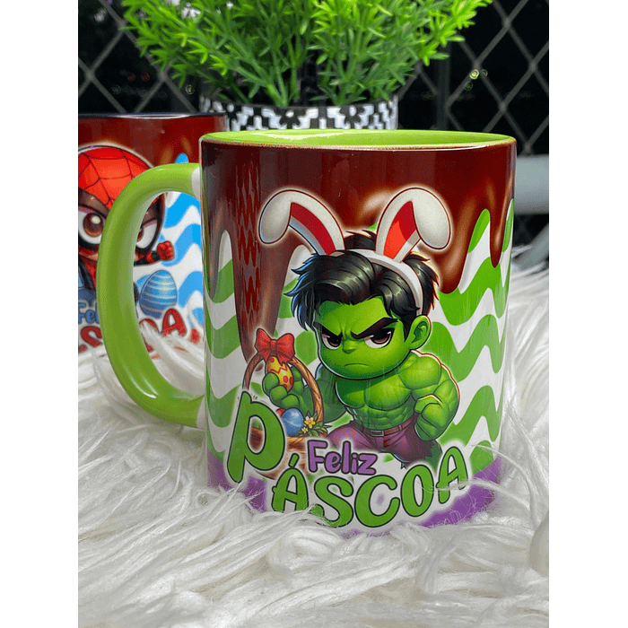 6 Arte para Caneca Páscoa Super Heróis Arquivo Png