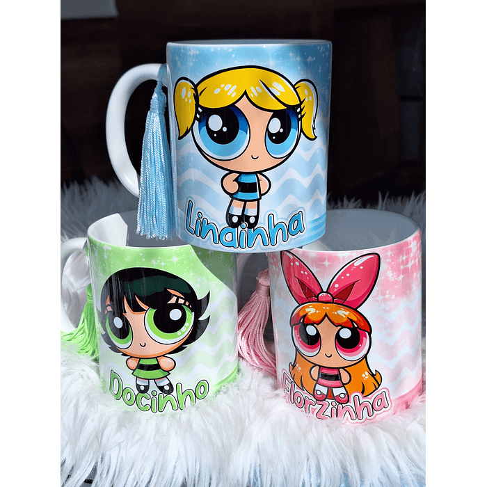 3 Artes Caneca Meninas Super Poderosas Glitter Arquivos em Jpg 