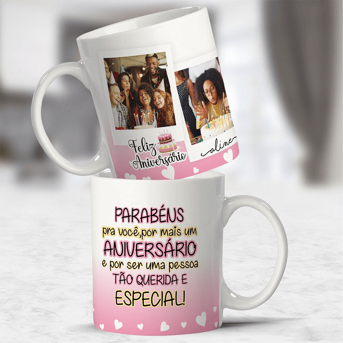 10 Artes para Caneca Feliz Aniversário com Foto Arquivo Editável 