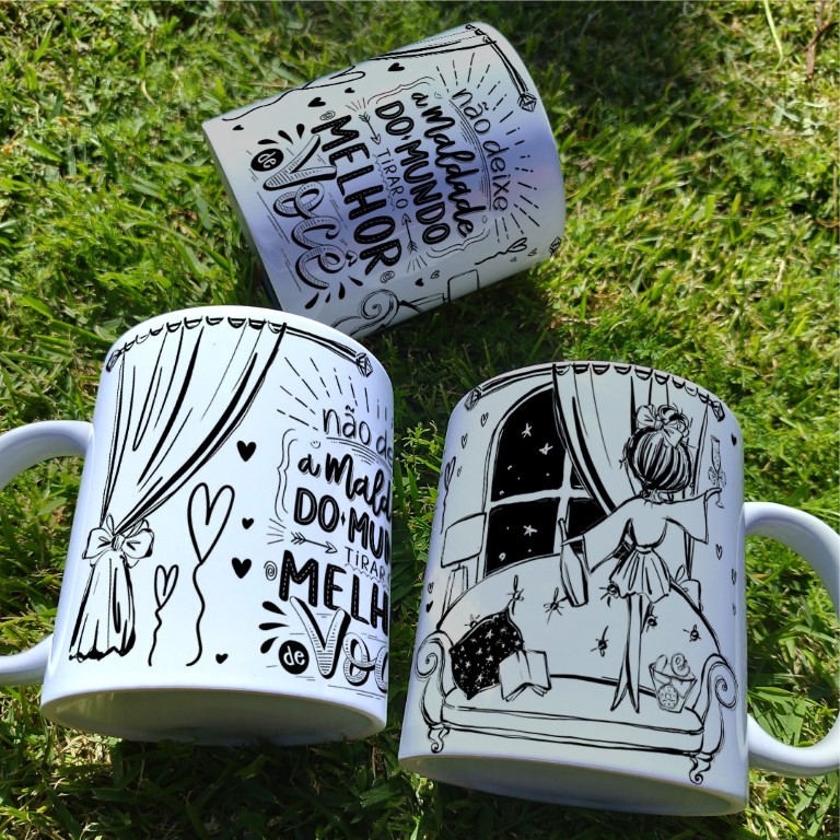 4 Artes Caneca Garotas Frases Arquivo Editável 3