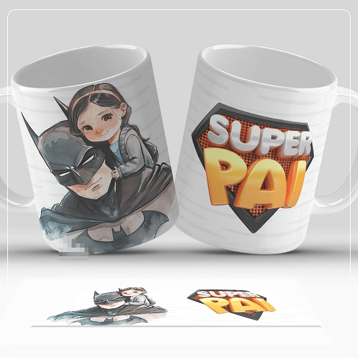 8 Artes para Caneca Dia dos Pais Super Pai Aquarelado Arquivo em Jpg