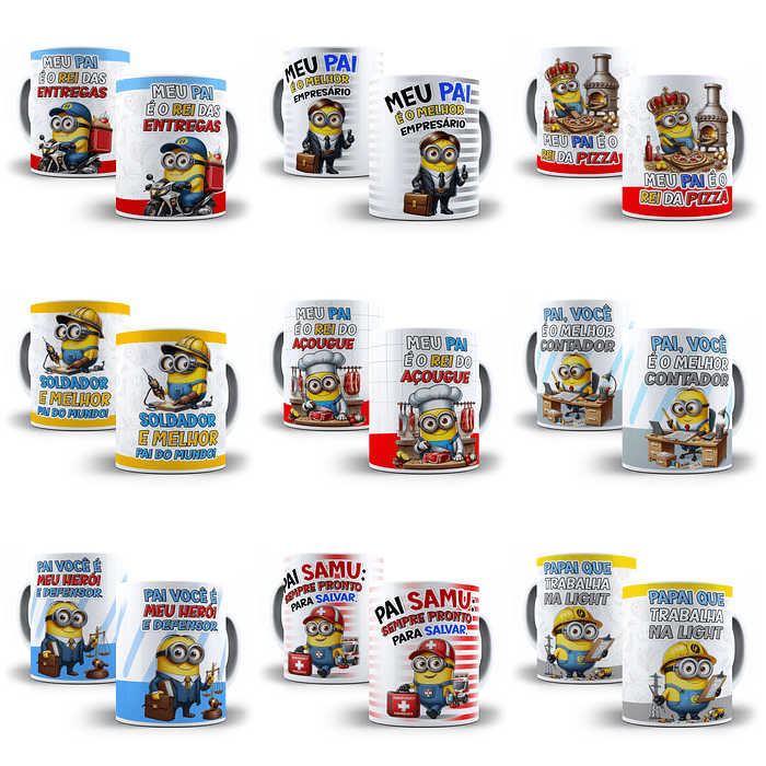 31 Artes para Caneca Minions Profissões Dia dos Pais Arquivo em Jpg