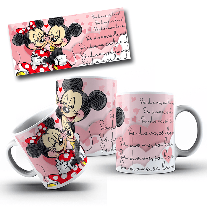 11 Artes para Caneca Mickey e Minnie Arquivo Editável